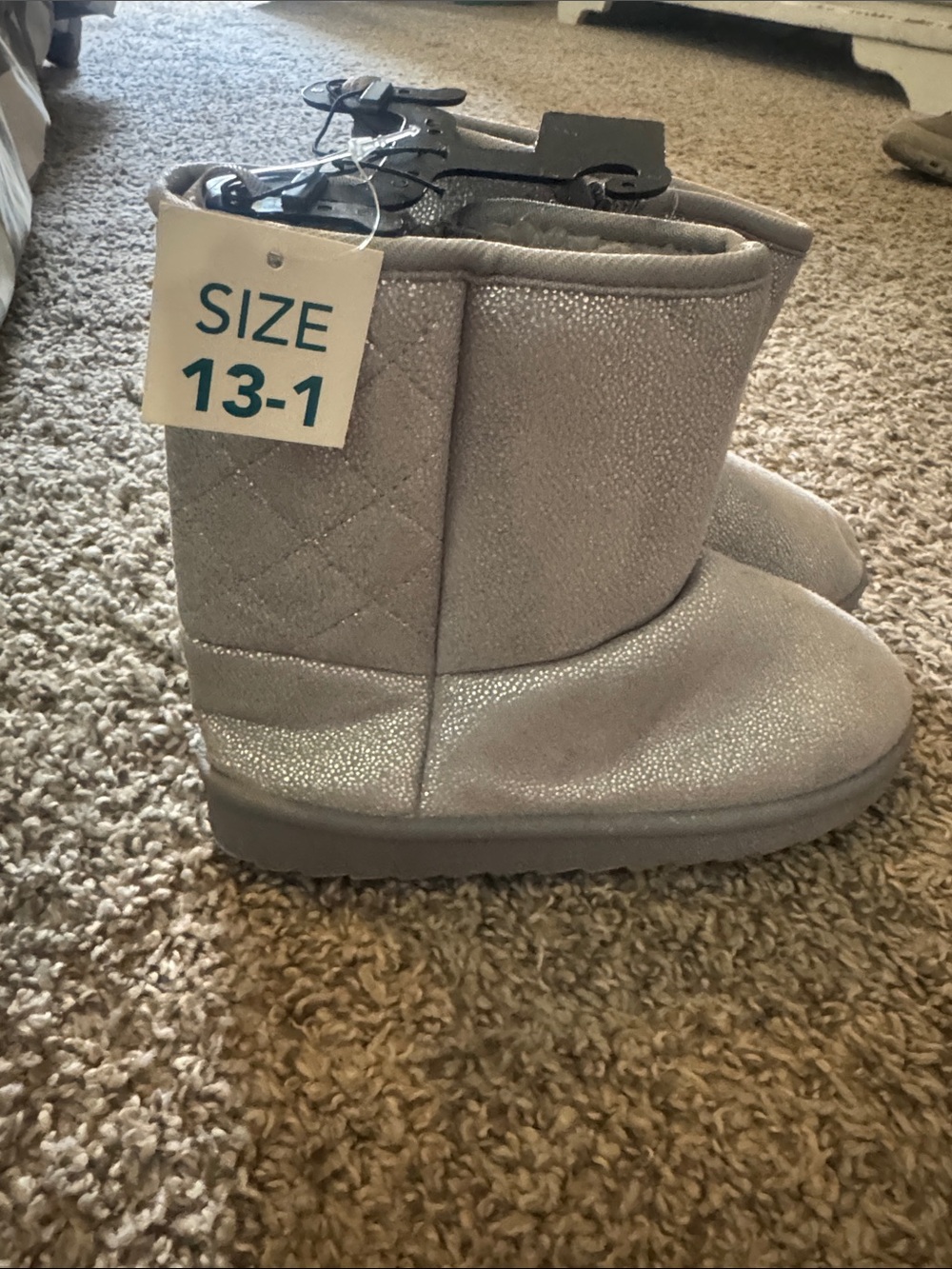 Kids Sparkle Plush Winter Boots - Silver